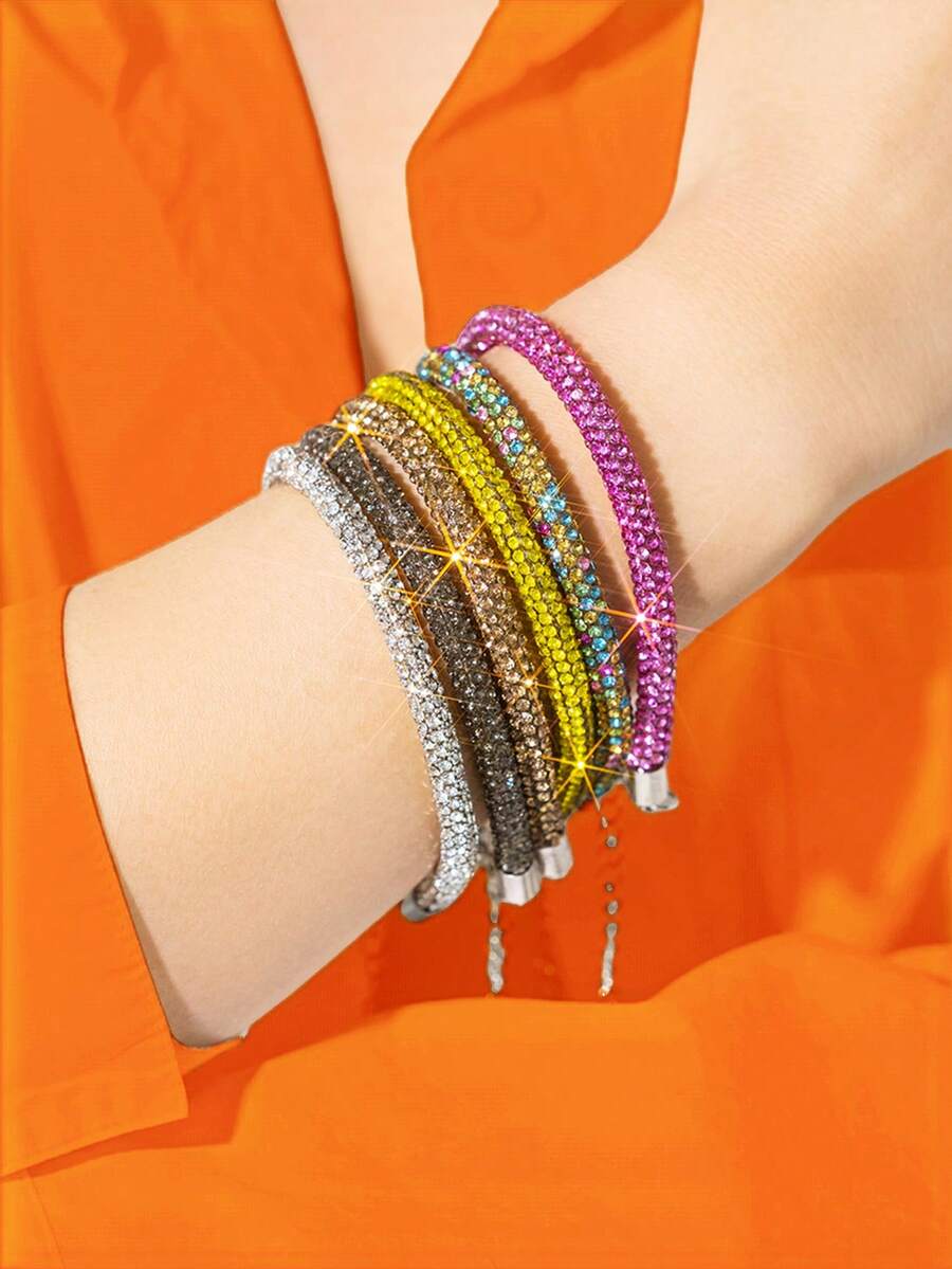 1 件时尚奢华精致水钻吊坠绳链手链，非常适合夜总会、舞会、音乐会、可堆叠装饰 - 黃色 - 查看 1