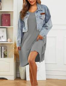 Camisón de talla grande para mujer, camiseta grande para dormir con vestido de manga corta, con bolsillo, tallas desde S hasta 5XL