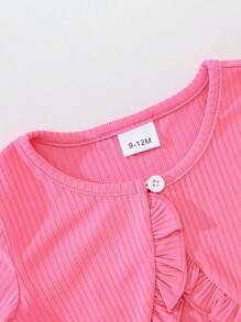 2pcs Baby Girl Cute And Elegant Bow Decor Camisole Dress With Mini Jacket Set, Rose Red