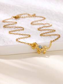 1PC Gold Birth Flower Necklace For Women 12 Month Birthstone Bouquet Pendant Floral Necklace, Daily Wear Jewelry For Valentine's Day Wedding Birthday Gift