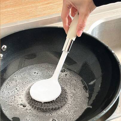 1/2 st multifunktionell köksrengöringsborste, stålbollsborste med halkfritt långt skaft, hushållsrengöring av grytor, diskborste, skålborste, rengöringsverktyg utan döda hörn för diskbänkskiva, kökstillbehör