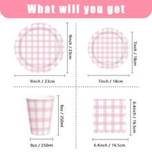 Light Blue And White Gingham Party Supplies Paper Plate Cup Napkin For Checkered Plaid Picnic Barbecue Birthday Disposable Dinnerware Serves 10 - Pink Plaid Tableware Set - View 4