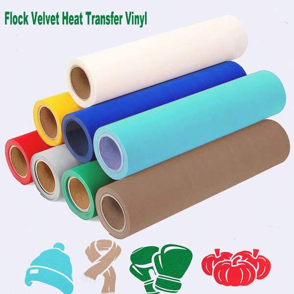 Samtbestrichenes Samt HTV Vinyl, 25cm x 50cm/Rolle, buntes Flockvinyl zum Aufbügeln für DIY Kleidung, T-Shirts, Schuhe, Taschen und andere Stoffe, dehnbar & waschbar