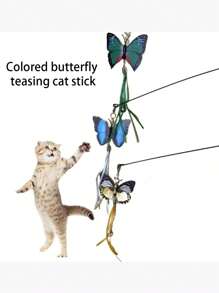 1pc Butterfly Shaped Cat Teaser Wand, Elastic Steel Rod With 3 Color Options, Cat Interactive Toy With Small Bell, Toys For Cat Training & Entertainment, Home & Outdoor Pet Supplies