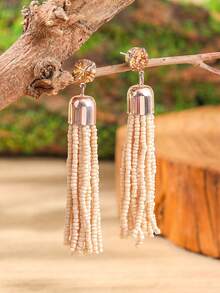 TopHanqi 1 Pair Elegant Personalized Woven Multicolor Earrings With Shell, Pearl, And Tassel, Suitable For Women Daily Wear, Party, Commute, Gifts, Versatile Season - Multicolor - View 10