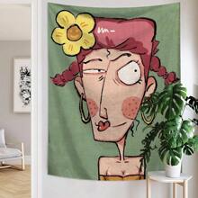 1pc Abstract Girl Printed Tapestry, Polyester Wall Hanging Decoration For Living Room, Bedroom, Office, Party, Rectangle Kitchen Wall Decor With Hanging Feeling, Comes With 3 Wall Nails And 2 Clips
