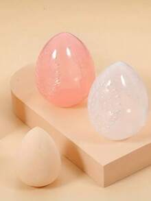 1 hộp đựng mỹ phẩm bằng nhựa hình quả trứng, mút trang điểm hình quả trứng & giá đỡ mút trang điểm - Tổ chức thời trang, có lỗ thông gió, thiết kế di động tiện lợi khi đi du lịch, giá đỡ mút trang điểm cho cả nam và nữ, thoáng khí, không mùi, hộp đựng mút trang điểm trong suốt - Trong sáng - Xem 3