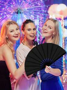 1 件大号折叠手扇，优质面料狂欢扇，黑色尼龙布 Clack 手持扇，可折叠工艺手扇，适用于靴子落地手扇，清凉装饰，俱乐部舞会，怪异酒吧，家居装饰配件，女士和男士舞蹈爱好者派对礼物 - 彩色 - 查看 3