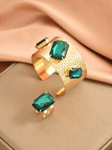 Set de 2 piezas de pulsera y anillo con diamantes de imitación, de estilo europeo y americano de moda, accesorios casuales para reuniones y fiestas, como regalo