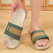 2025 Men's New Outdoor Sports Slippers, Casual Color Block Lightweight Non-Slip Beach Shoes, PU Fabric Sandals For Home, Bathroom And Quick Dry - Green - View 5