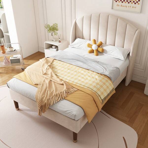 Gestoffeerd bed met tijdloos design, houten lattenbodem, eenvoudige montage, fluwelen, geluidsarme houten lattenbodem en steunvoeten voor optimale stabiliteit