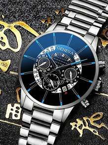 1pc Retro Men's Stainless Steel Watch Luxury Quartz Wristwatch Calendar Clock Men's Business Casual Watch Fashion Items That Enhance Men's Charm, Choices For People With Taste Father's Day Gifts Are The Best Way To Express Love To Fathers.