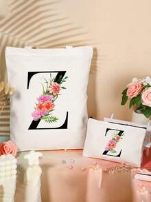 Name Initials A-Y Letter Pattern Tote Bag,Crossbody Bags For Women,Lightweight Casual Minimalist Large Capacity Top Handle Bag Double Handle For Teen Girls Women College Students,Rookies & White-Collar Workers Perfect For Office,College,Work ,Business,Commute,Outdoors, Travel, Outings. - Multicolor - View 5