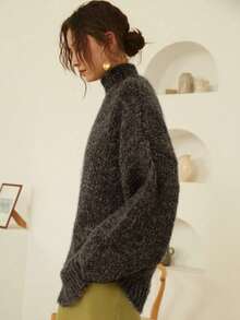Knit Mix Áo len nữ dày dặn, cổ cao, tay dài, kiểu dáng thanh lịch, thiết kế họa tiết đồng xu cổ điển tinh tế, phù hợp cho mùa thu/đông, Giáng sinh, Lễ Tạ ơn, Năm mới và các ngày lễ khác, trang phục thường ngày thời trang, mùa tựu trường. - màu đen - Xem 5