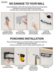 1pc Easy To Install Wall-Mounted Kitchen Utensil Organizer Rack, With Movable Hooks, Kitchenware Hooks, Drill-Free Kitchen Cling Film And Paper Towel Holder, Multi-Purpose Storage Rack, Space-Saving, Kitchen Supplies Rack