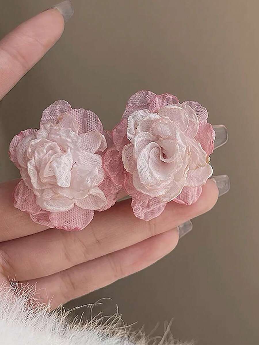 1 对时尚法式浪漫甜美玫瑰形耳钉情人节 - 玫瑰花 - 查看 1