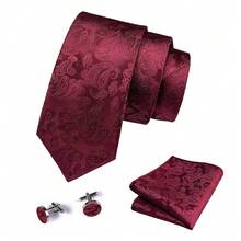 3 件套男士领带套装：3.15 英寸宽佩斯利图案领带、口袋巾和袖扣，高品质经典时尚商务休闲领带套装，婚礼、圣诞节、派对礼物 - 佩斯利 - 查看 20