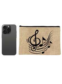 Vibrant Musical Note Print Canvas Cosmetic Bag, Durable, Versatile, And Stylish Shopping Companion -Perfect Gift For Music Fans , Travel Small Items Portable Storage Pouch, Gift,Makeup Bag,Women's Simple And Large Capacity Travel Makeup Bag, Earphones,Data Cable,Accessory Storage, Coin Bag, Suitable For Men And Women, Birthdays, Holidays, Back To School, Vacation, Beach, Travel