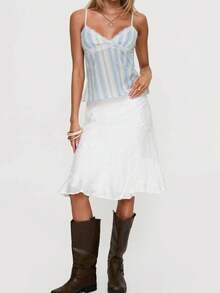 Women Y2k Lace Trim Cami Top Spaghetti Strap Sheer Mesh V Neck Camisole Summer Sexy Backless Tank Tops Outfits Summer Vacation Beach Streetwear - 淺藍色 - 查看 7