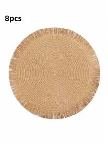 2 piezas/8 piezas Manteles individuales redondos de 15 pulgadas de fibra de papel tejida con borlas, resistentes al calor, decoración de vajilla de hotel y restaurante, decoración de mesa de comedor y sala de estar, antideslizante, adecuado para reuniones en el hogar y fiestas de boda