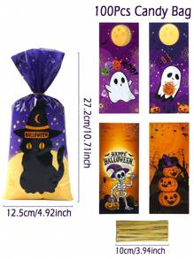 25/50/100 Piezas Bolsa de Caramelos de Halloween, Bolsa de Regalo con Patrón de Fantasma, Calabaza y Calavera, Bolsa de Embalaje de Regalo de Halloween, Bolsa de Obsequios de Fiesta de Halloween, Bolsa para Dulces, Bolsa para Snacks y Galletas, Decoración de Trick or Treat para Halloween, Decoraciones de Fiesta de Halloween, Artículos para Fiestas Navideñas, Decoración de Otoño