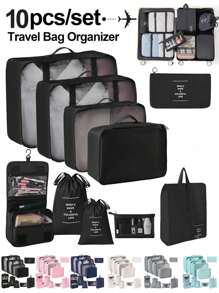 10-1 pièce Pochettes organiseurs de voyage d'été, sac cosmétique portable imperméable, sac de toilette multifonction, peut être utilisé comme sac à maquillage, sac de lavage, organiseur de cosmétiques, sac à chaussures, sac à cosmétiques, organiseur de maquillage, sac de tri des vêtements, sac à chaussures, organisation et rangement, indispensable pour les vacances d'été, boîte de rangement de parfum, boîte de rangement de maquillage, sac de voyage, sac à sous-vêtements, sac de bagage, accessoire de rangement de vêtements imperméables, organiseur pliable pour sous-vêtements et chaussettes, sac à main, sac de données, sac de rangement des vêtements, set organisateur, accessoires de voyage, sac de voyage, sac à chaussures