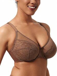 Minimizer Bras Women Full Coverage Underwire Bras Plus Size Lifting Lace Bra Heavy Breast - 咖啡棕 - 查看 2