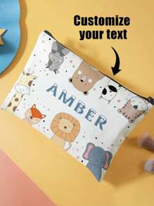 1 szt. Dostosowywalna torba podróżna z nadrukiem w kształcie zwierząt z kreskówek, wielofunkcyjna kosmetyczka/portfel na kosmetyki z zamkiem błyskawicznym, odpowiednia dla nastolatków do pielęgnacji skóry, możliwość dostosowania do własnego imienia