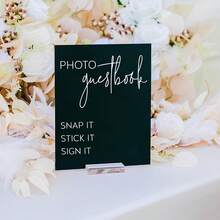 1 件照片留言簿 Snap It Stick It Sign It 透明玻璃外观亚克力婚礼标志、照片亭站留言簿 Lucite 桌标、迎婴派对装饰、婚礼装饰、生日派对、毕业典礼、订婚、公司活动、追悼会、葬礼、盛大开幕、新娘送礼会
