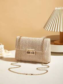 Fashionable Solid Color Straw Crossbody Bag, Suitable For Women's Daily Use - Beige - View 2