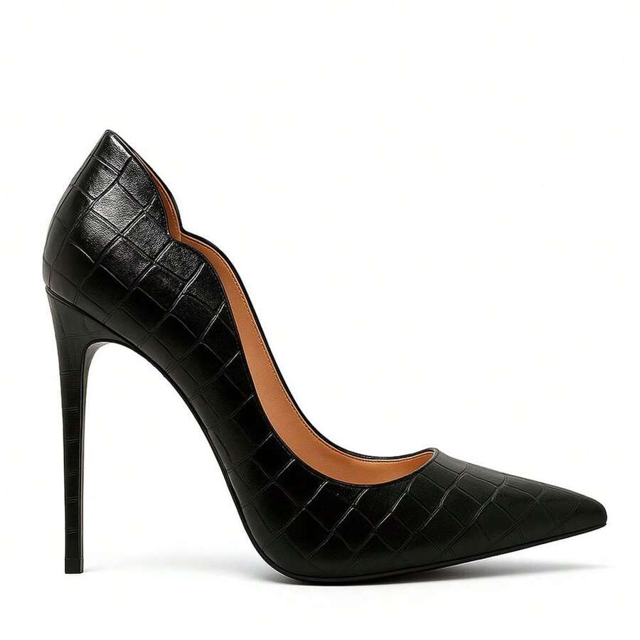 Royalz Croco High Heel Pumps With Thin Curves In Black - Black - View 1