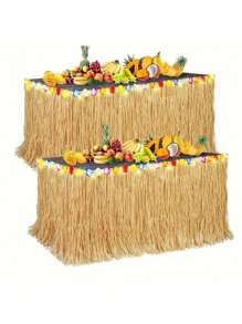 2 pezzi/set Gonna per tavolo da festa hawaiana in paglia gialla, lunga 300 cm, decorazione tavolo per feste tropicali hawaiane, decorazioni per feste, feste in spiaggia, feste in piscina