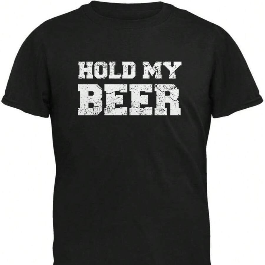 New Beer T-Shirts Old Glory Hold My Beer Mens T Shirt For Best Choice - 黑色 - 查看 1