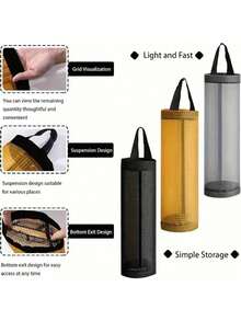 1pc Hanging Garbage Bag Holder, Foldable Breathable Mesh Hanging Plastic Bag Dispenser, Garbage Bag Organizer, Household Kitchen Accessory, Wall Mounted Trash Bag Holder (Random Color & Style) - Black - View 5