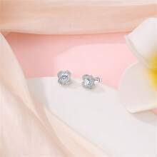 A Pair Of S925 Sterling Silver Diamond Stud Earrings Collection, The Diamond Of Love: Sterling Silver And Diamond Stud Earrings Fashion Collection