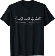 Caminaré por la fe cuando no pueda ver la camiseta de ropa cristiana - Negro - Ver 1