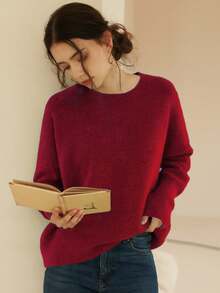 Knit Mix Fluffy Knit Drop Shoulder Jumper - Burgundy - View 7