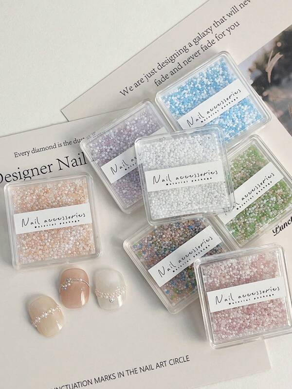 1 Caixa de Decorações de Pérola de Estilo Japonês para Unhas, Versáteis, Mini, Não Descascáveis, Coloridas, de Bottom Plano, Semicirculares, Branco Cremoso
