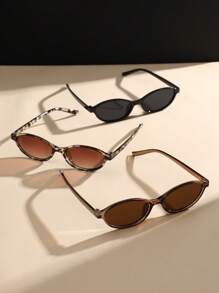 3pcs Geometric Plastic Full Frame Multicolor Leopard Retro Personalized Women Fashion Glasses For Holiday Gift Street Snap Tropical Beach Vacay Going Out Outfit Appointment Outfits Fashion Accessories ,Back To School,Preppy Style,School Look