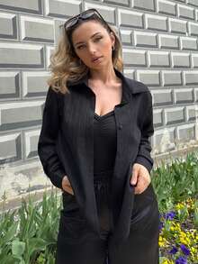Jeta Ari Women's Button-Up Casual Loose Comfortable Elegant Long Sleeve Blouse,Long Sleeve Tops - Black - View 1
