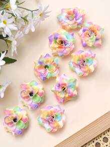 10pcs Girls Gradient Rainbow Colors Flower Hair Clips Artificial Flowers Hairpins Vacation Parties Flower Hair Accessories