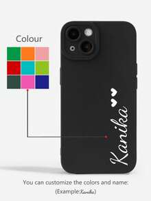 1pc Customized Clear Transparent Solid Color Cute Two Heart Shape Text Personalized Couple Names Phone Case, Fits Apple 11 12 13 14 15 16 Pro Max