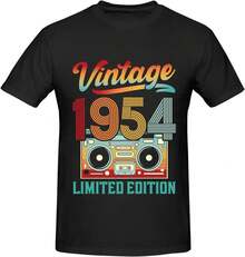 Camiseta Vintage 1954 para Hombres, Edición Limitada de Algodón Clásico Camisetas del 71º Cumpleaños - Negro - Ver 1