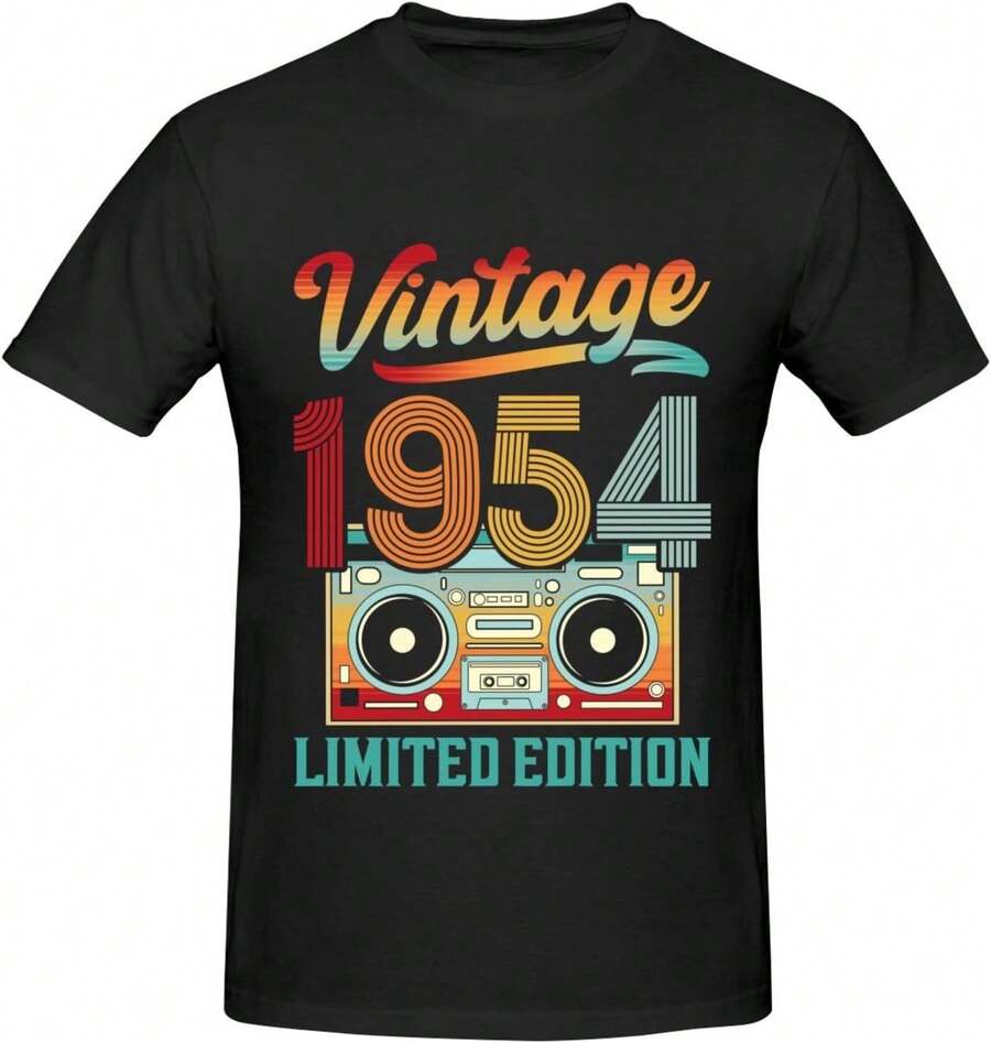 Camiseta Vintage 1954 para Hombres, Edición Limitada de Algodón Clásico Camisetas del 71º Cumpleaños - Negro - Ver 1