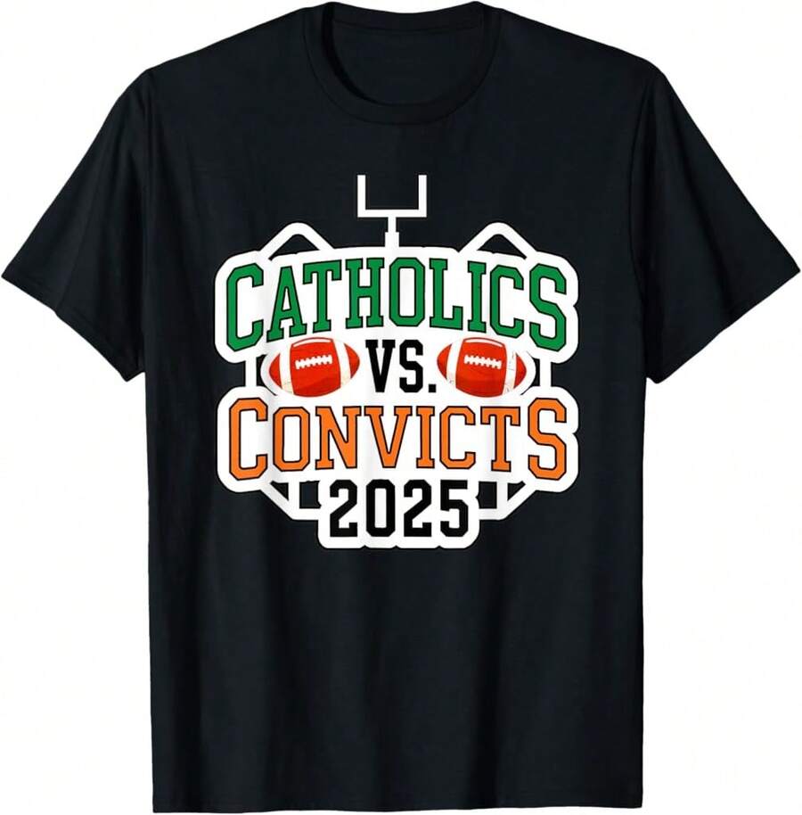 Legendary Catholics Vs Convicts 2025 College Football Game T-Shirt Gift For Teacher Personalized Gift For Husbandcamisas Para Hombre,Funny Graphic T Shirts,Vintage T Shirts,100 Percent Cotton T Shirt,Oversize,Graphic Tees Men - Black - View 1