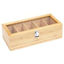 1pc Bamboo Tea Bag Organizer With Transparent Glass Lid - Multi-Compartment Storage Box For Tea, Coffee, And Desk Supplies, Natural Wood Finish, Colorful Tea Bag Display, Perfect For Kitchen Or Office Organization, Tea Storage, Shelf Baskets Back To School