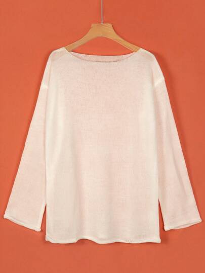 Women's Boat Neck Sweater, Long Sleeve Hollow Out Blouse, Suitable For Christmas Wear, Sheer Casual Sweater, Suitable For Thanksgiving