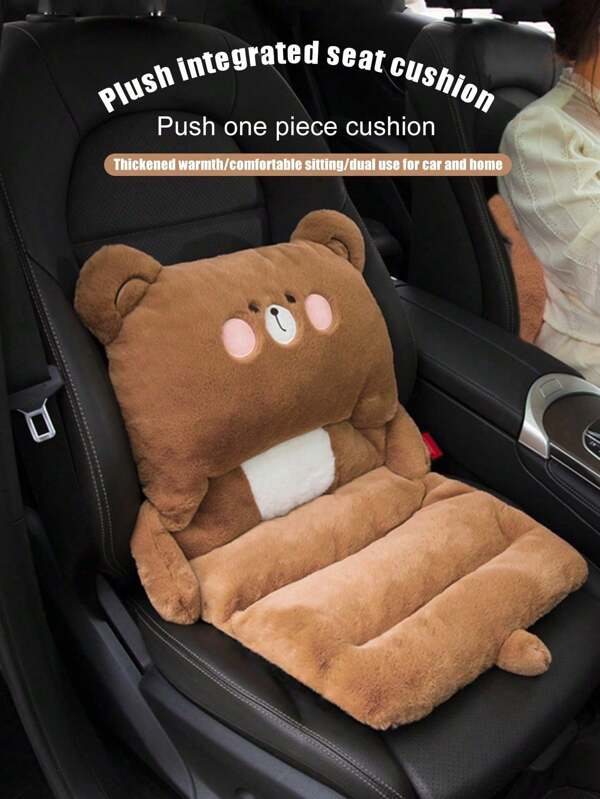 1 pernă moale de pluș pentru scaun auto, pernă lombară drăguță cu desene animate, pernă de scaun îngroșată caldă