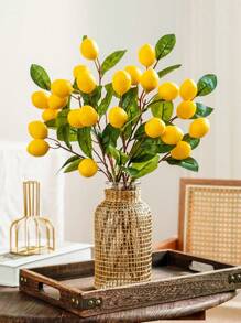 1PC/2pcs/3PCS/5PCS, Artificial Lemonade Ornament, 67cm Long, 1 Stick 6 Fruits, Non-Fading Flexible Plastic Plant Artificial Flower Fruit Potted Decoration, Modern Simple Nordic Style, Suitable For Home Interior And Outdoor Decoration, Flower Arrangement, Wedding, Etc.