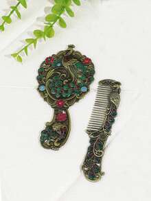 1 Set Zinc Alloy Retro Brush And Mirror Set, Minimalist & Practical Multifunctional - Multicolor - View 14
